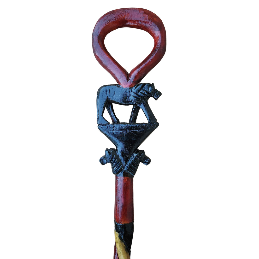 The Lion Pride: Authentic Makonde African Wooden Walking Stick (Detail)