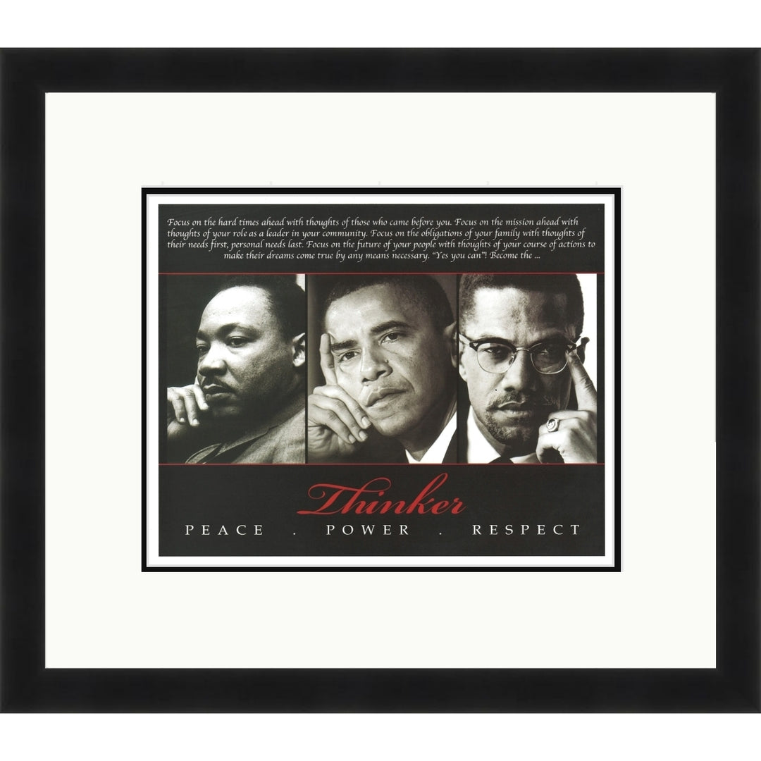 The Thinker  (Trio): Martin Luther King, Malcolm x, President Barack Obama) by Micahel Eaton (Double Matted w/ Black Frame)