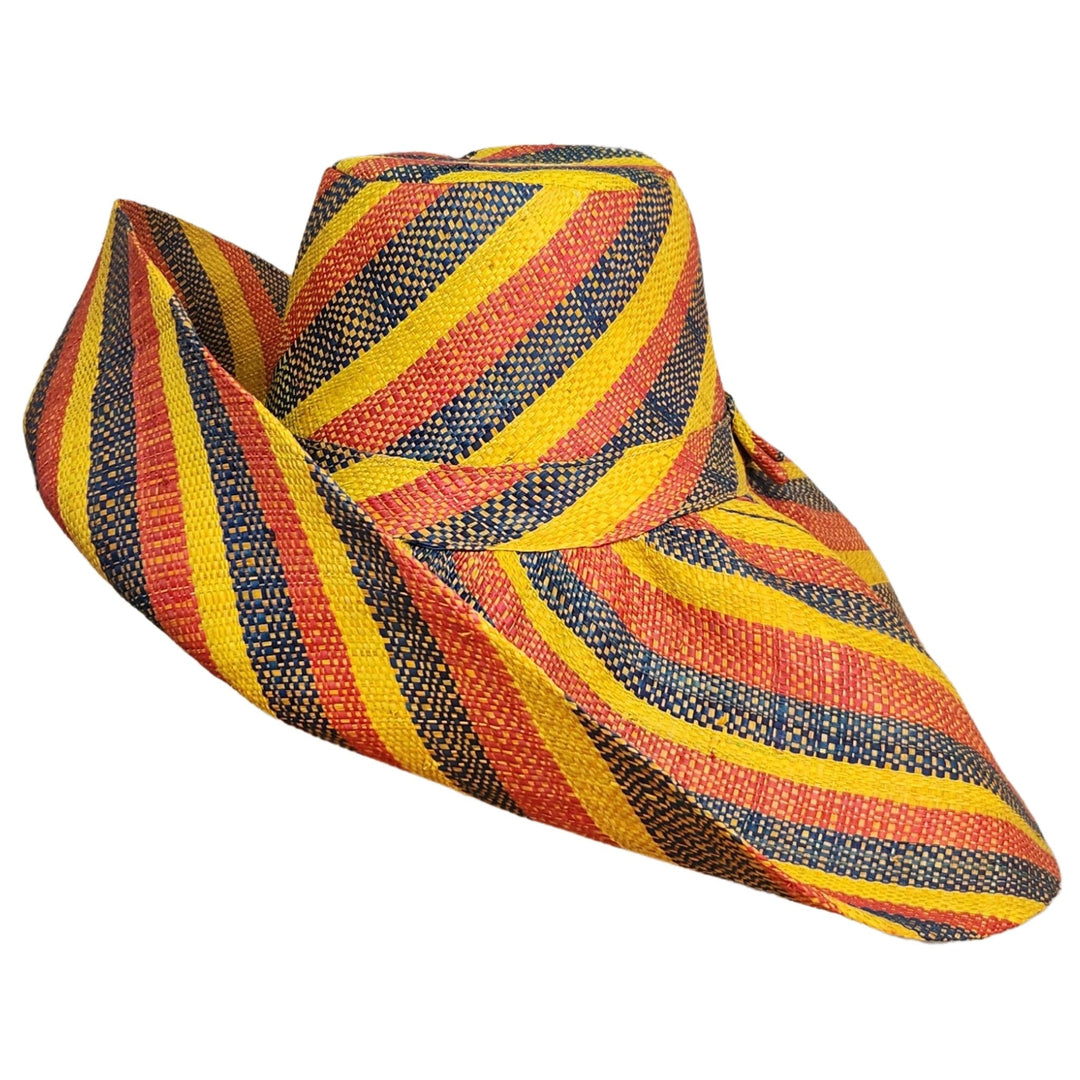 Tiayonna: Authentic Hand Woven Multicolor Madagascar Big Brim Raffia Sun Hat