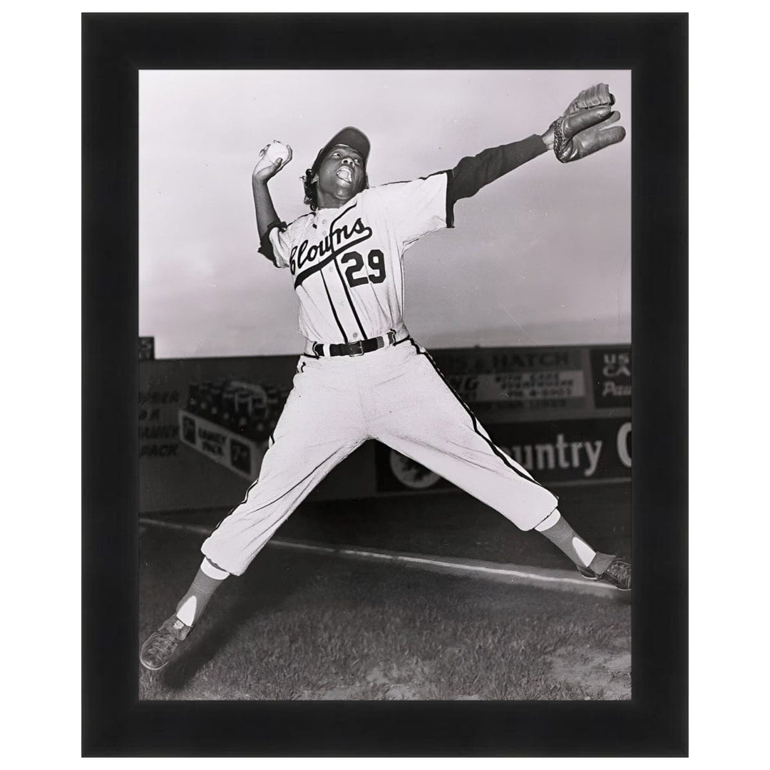 Toni Stone: The First - Framed black and white photograph of a Toni Stone in action. (Black Frame)