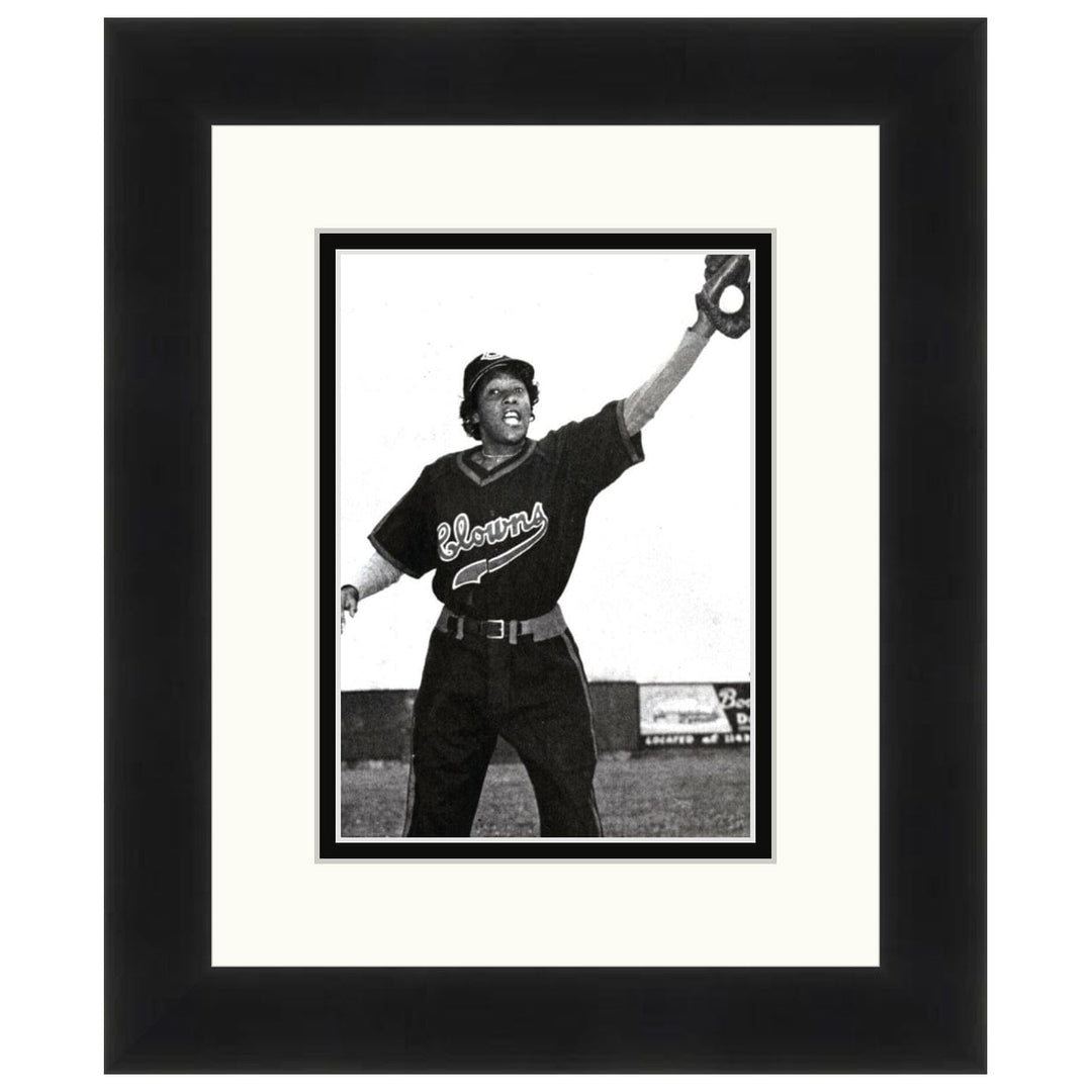 Toni Stone: Indianapolis Cowns - Framed black and white photograph of Toni Stone in action. (Black Frame)