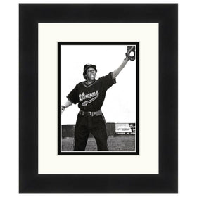 Toni Stone: Indianapolis Cowns - Framed black and white photograph of Toni Stone in action. (Black Frame)