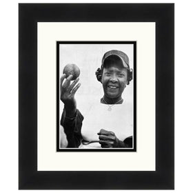 Toni Stone: Female Baseball Pioneer - Framed black and white photo of a person holding a baseball and ball glove. (Black Frame)