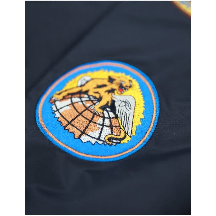 14 of 22: Tuskegee Airmen Squadron Patch Embroidered Bomber Jacket (Black, Detail, Front, Sleeve II)