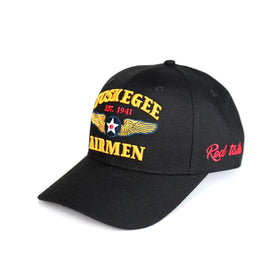 Tuskegee Airmen Est. 1941 Embroidered Baseball Cap (Main) - Black cap with embroidered text and logo on a white background