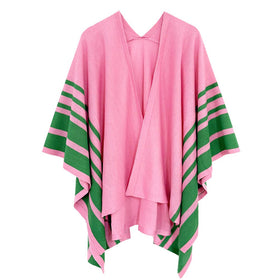 Sorority Two Tone Border Ruana Poncho (Pink and Gree, Alpha Kappa Alpha)