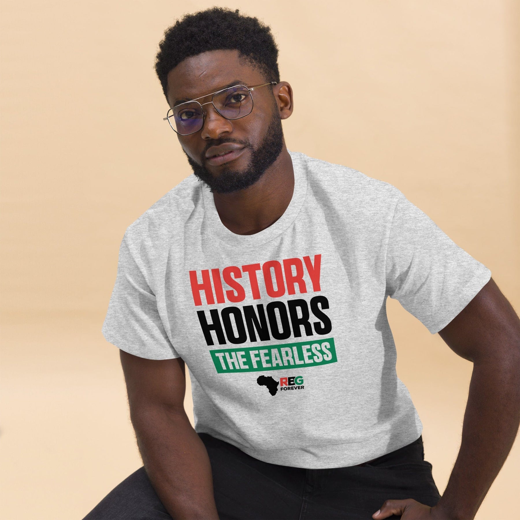 11 of 27: History Honors the Fearless Unisex Short Sleeve T-Shirt (Ash, Mock Up Image 6)