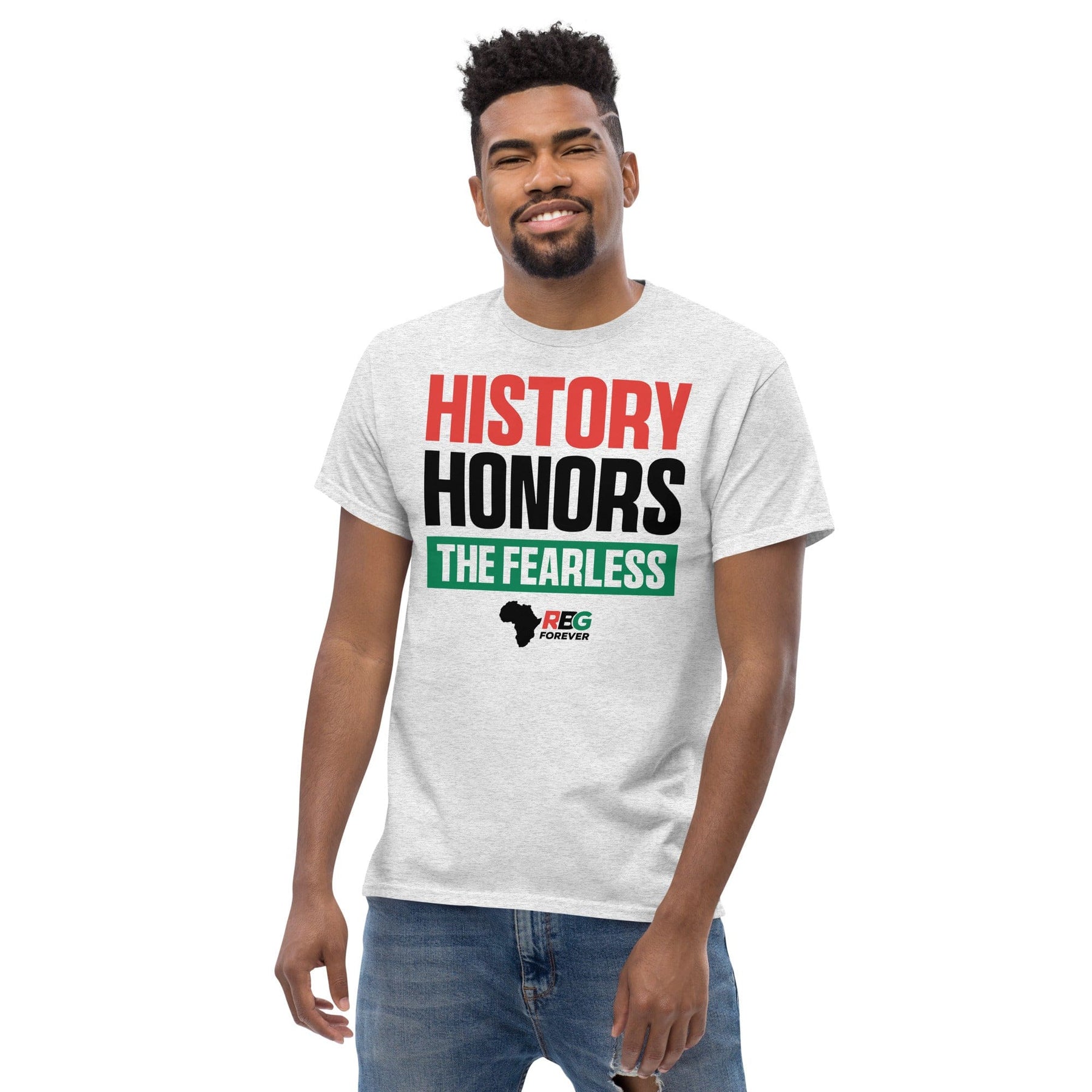 15 of 27: History Honors the Fearless Unisex Short Sleeve T-Shirt (Ash, Mock Up Image 10)