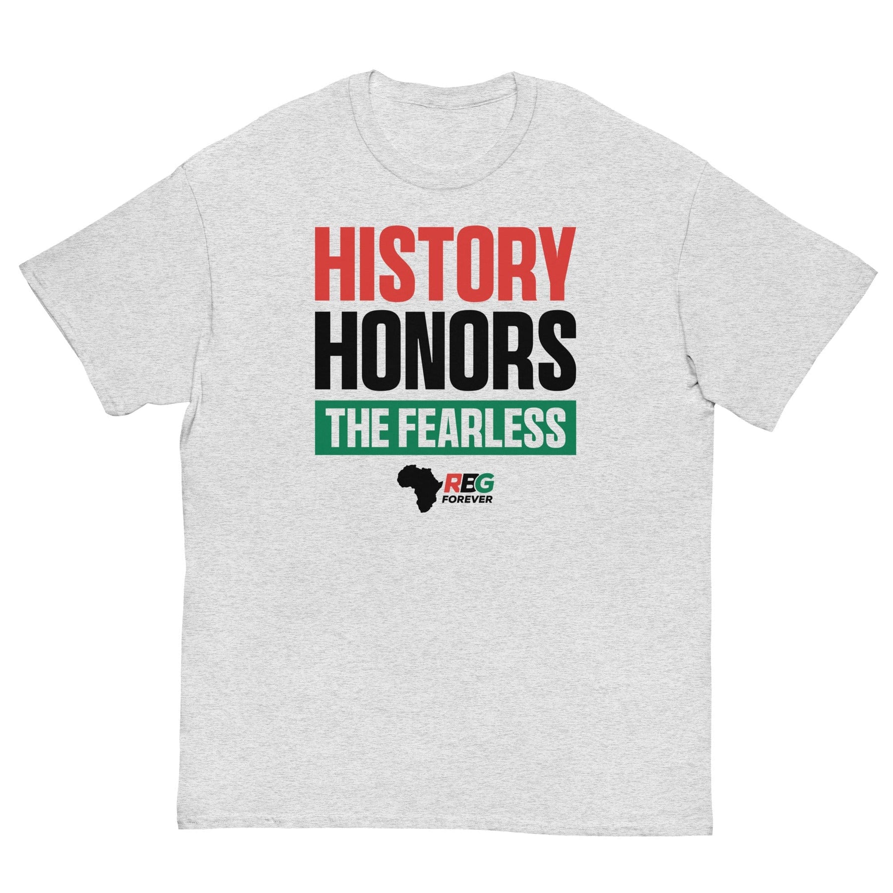 13 of 27: History Honors the Fearless Unisex Short Sleeve T-Shirt (Ash, Mock Up Image 8)