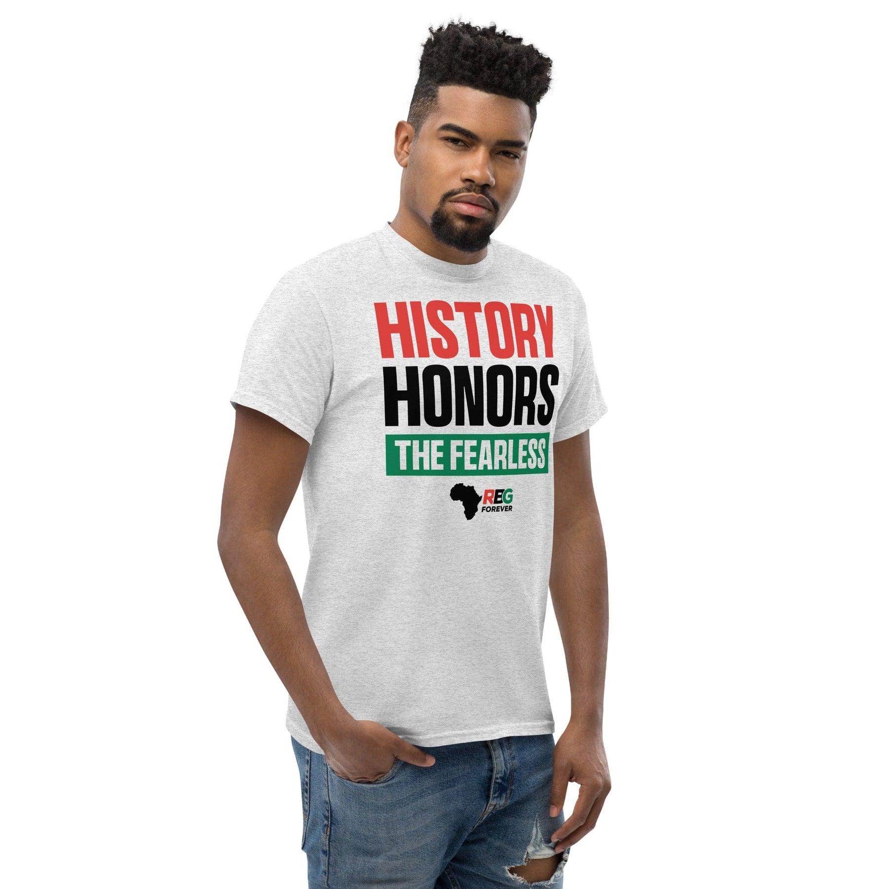 6 of 27: History Honors the Fearless Unisex Short Sleeve T-Shirt (Ash, Mock Up Image 1)