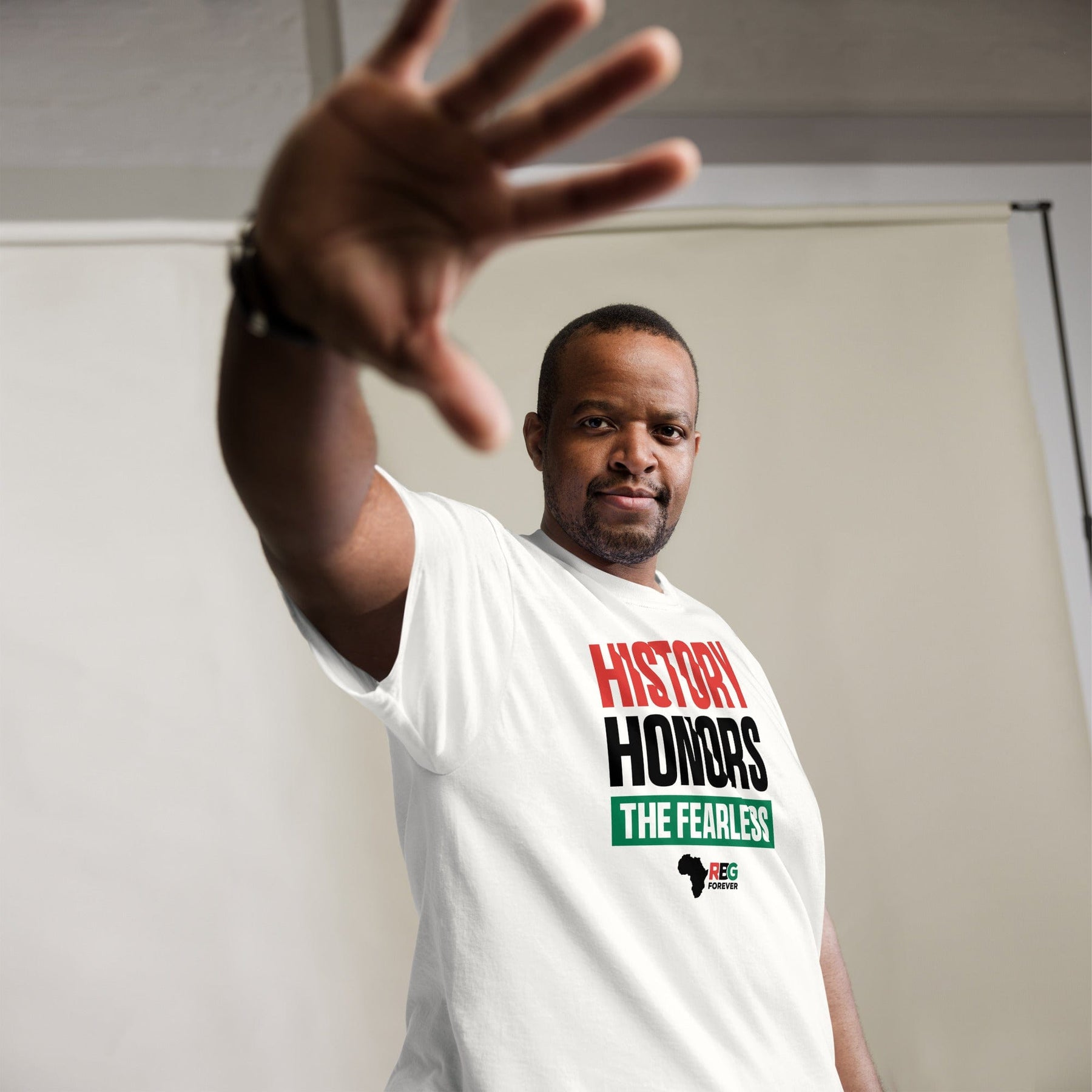 19 of 27: History Honors the Fearless Unisex Short Sleeve T-Shirt (White, Mock Up Image 3)