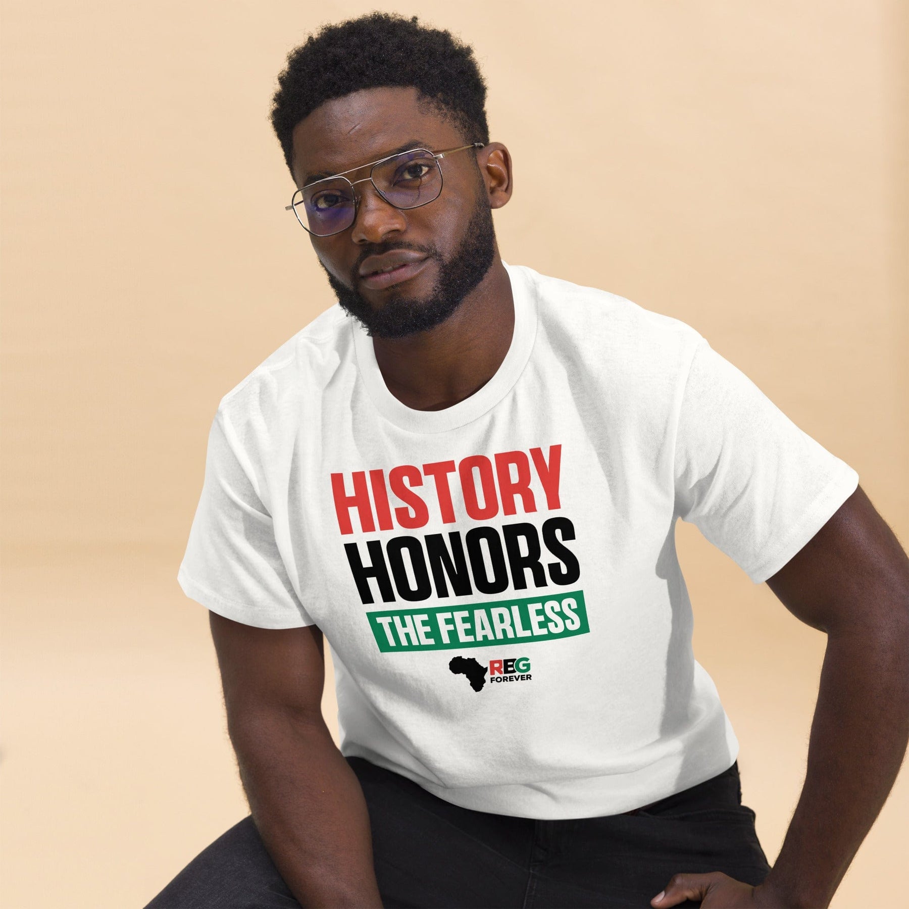 21 of 27: History Honors the Fearless Unisex Short Sleeve T-Shirt (White, Mock Up Image 5)