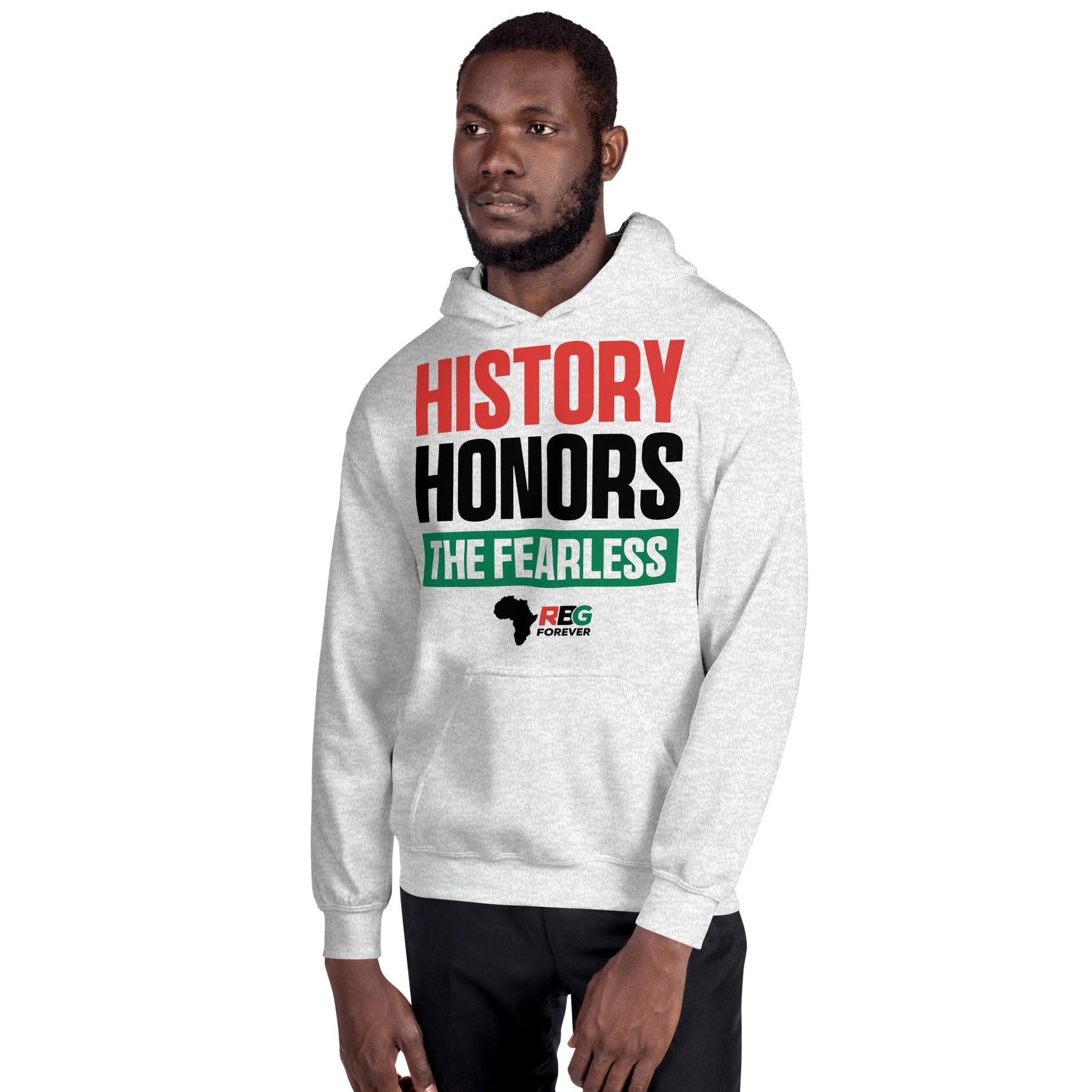 16 of 28: History Honors the Fearless Unisex Hooded Sweatshirt (Ash Mock Up 12)