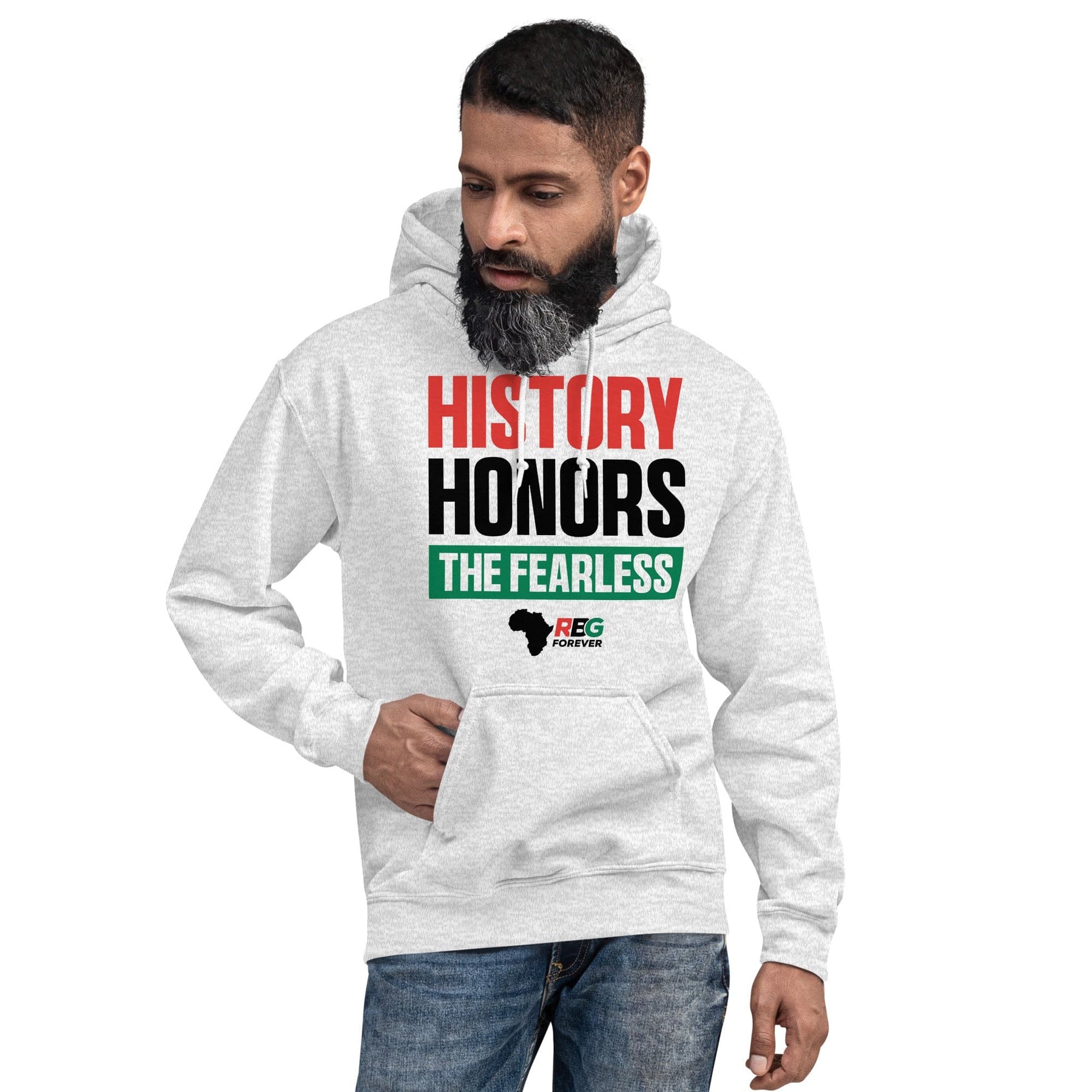15 of 28: History Honors the Fearless Unisex Hooded Sweatshirt (Ash Mock Up 11)