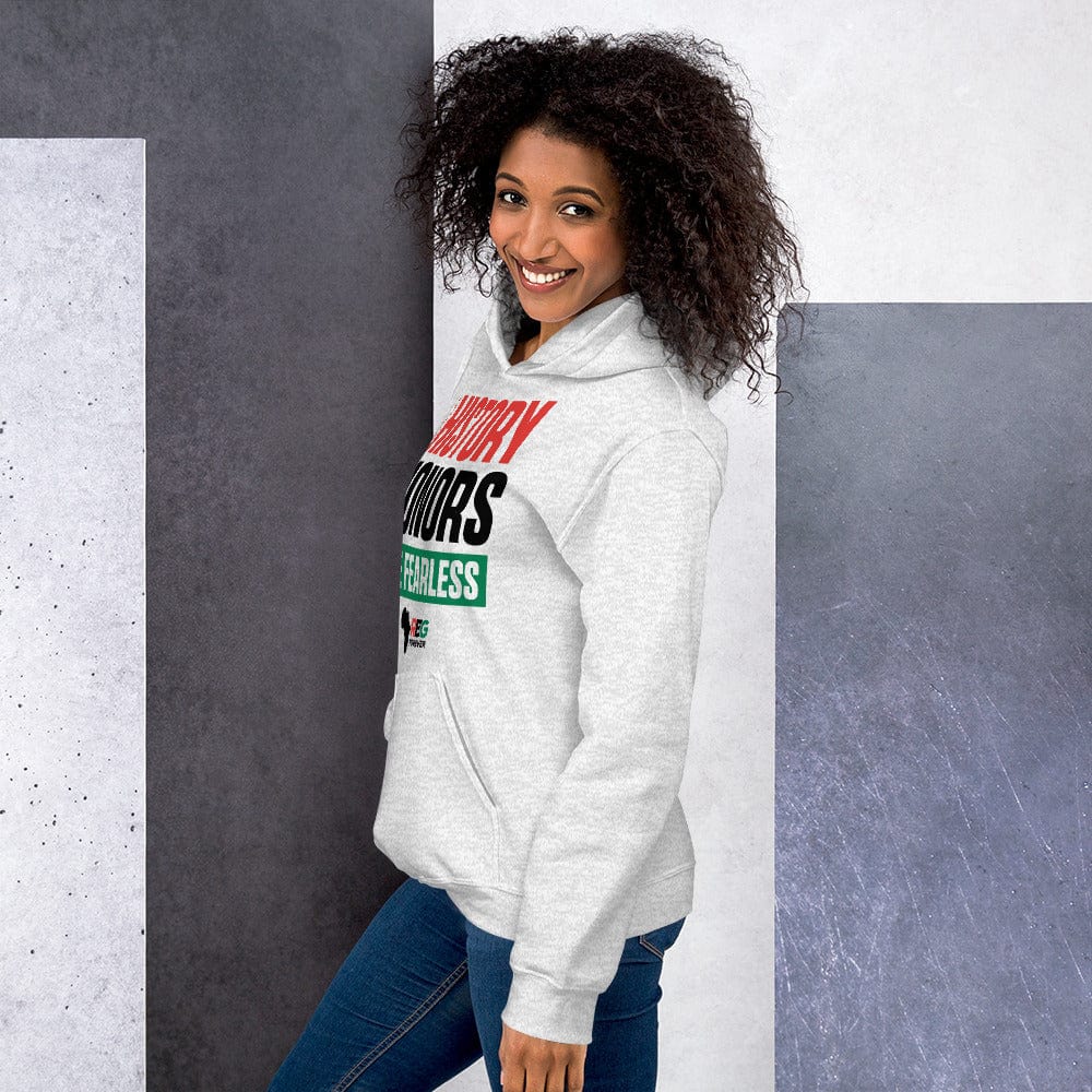 6 of 28: History Honors the Fearless Unisex Hooded Sweatshirt (Ash Mock Up 2)