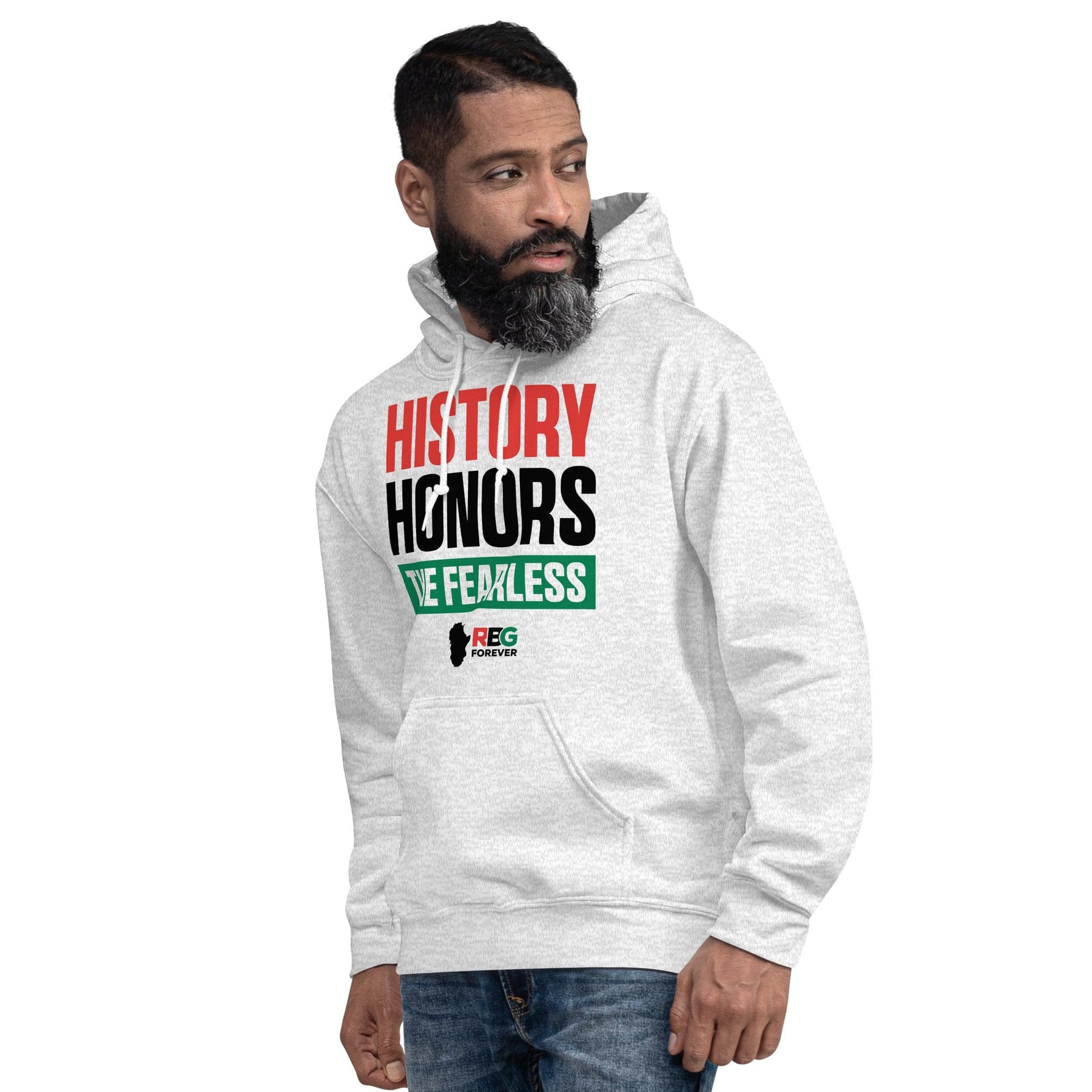12 of 28: History Honors the Fearless Unisex Hooded Sweatshirt (Ash Mock Up 8)