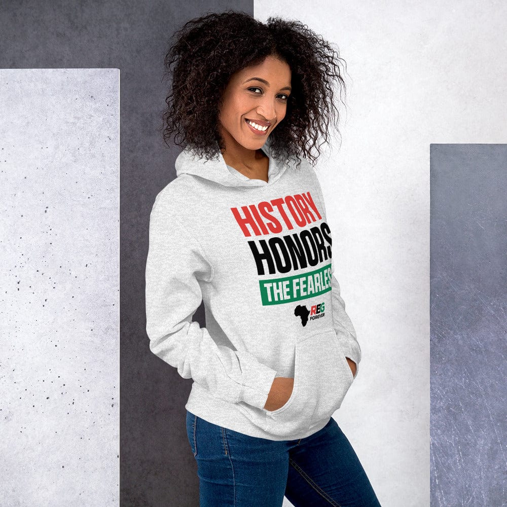 5 of 28: History Honors the Fearless Unisex Hooded Sweatshirt (Ash Mock Up 1)