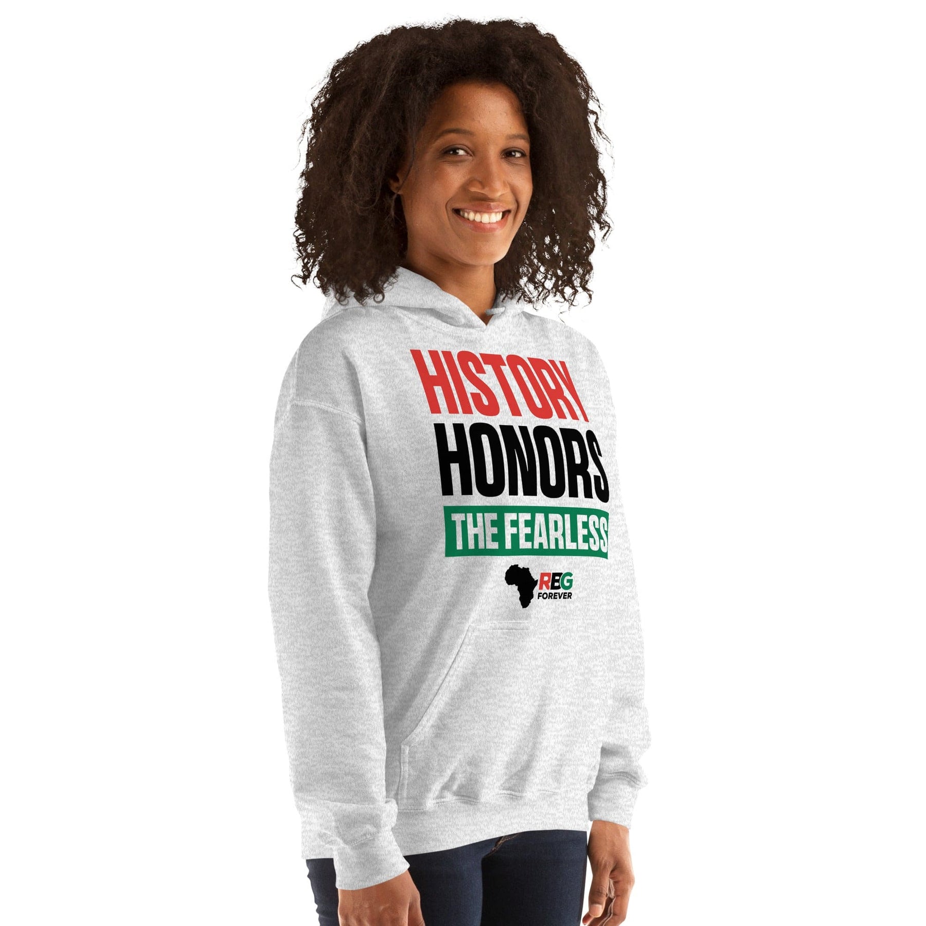7 of 28: History Honors the Fearless Unisex Hooded Sweatshirt (Ash Mock Up 3)