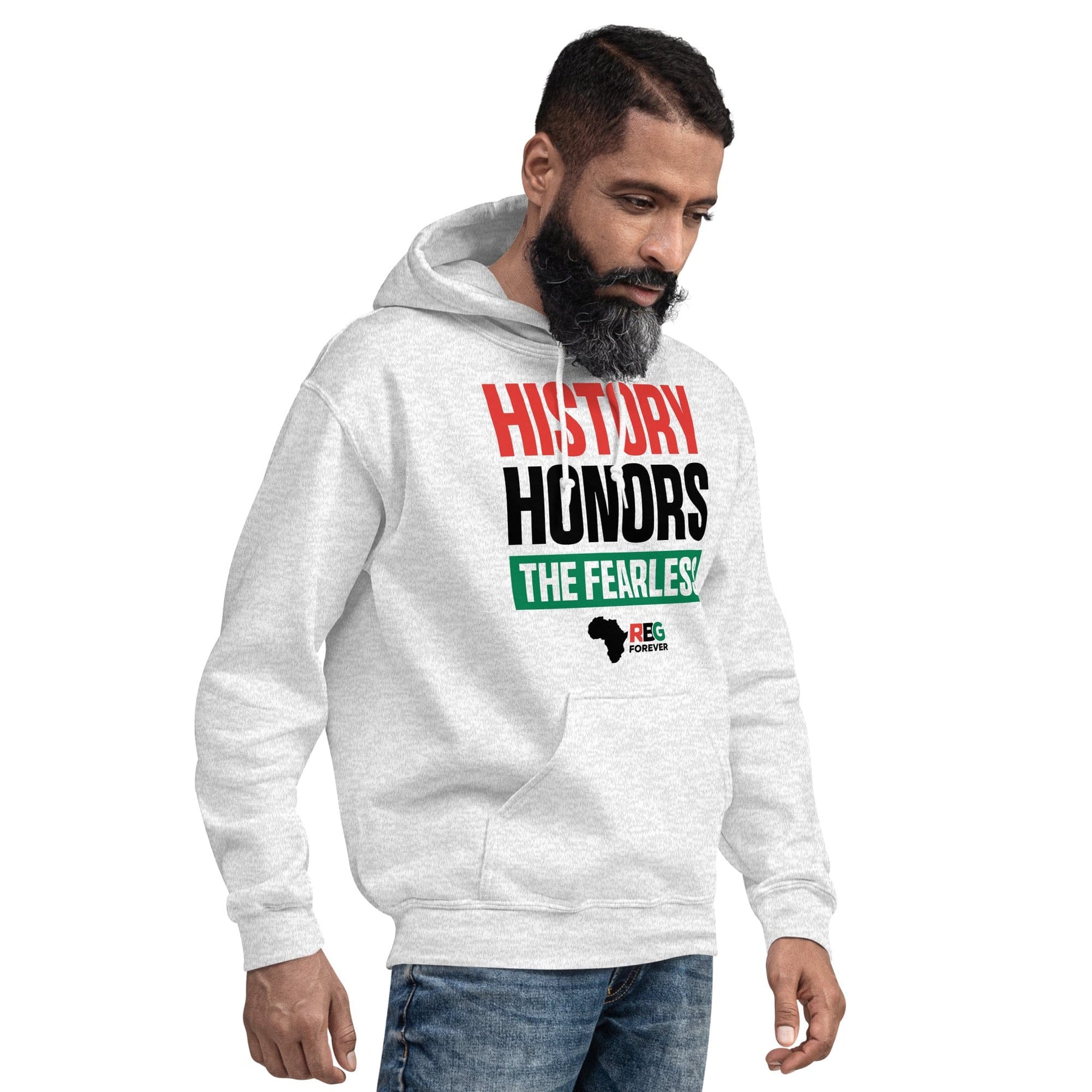 11 of 28: History Honors the Fearless Unisex Hooded Sweatshirt (Ash Mock Up 7)