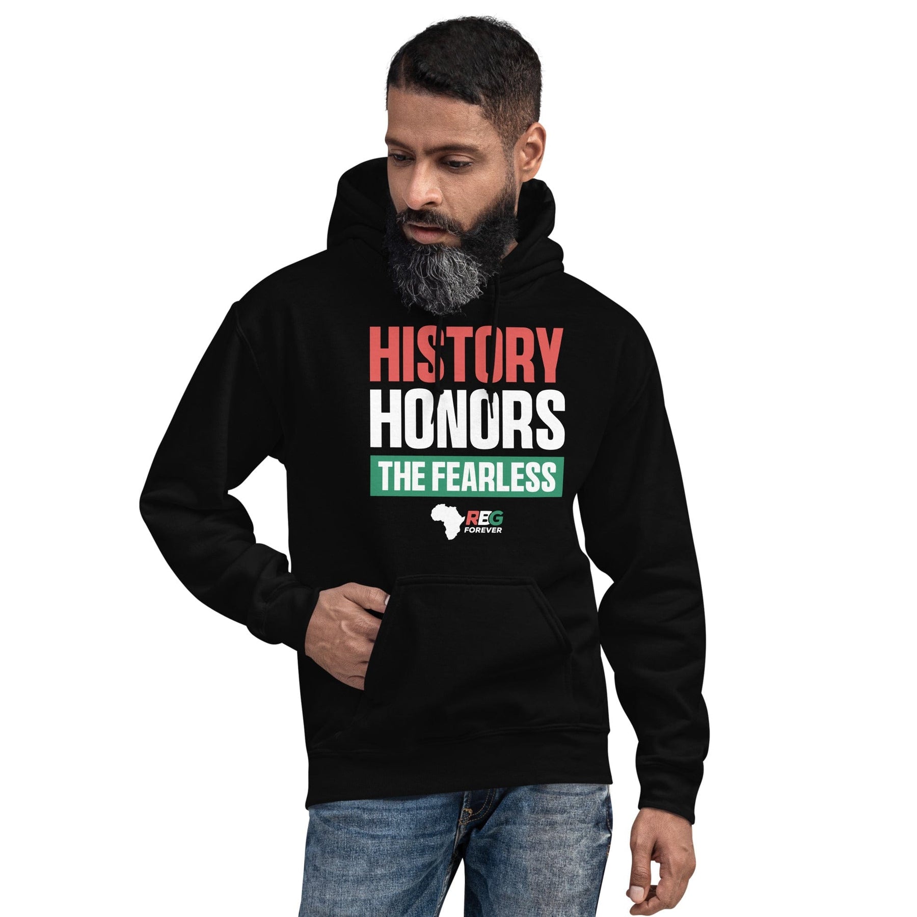 8 of 9: History Honors the Fearless Unisex Hooded Sweatshirt II (Mock Up Image 5)