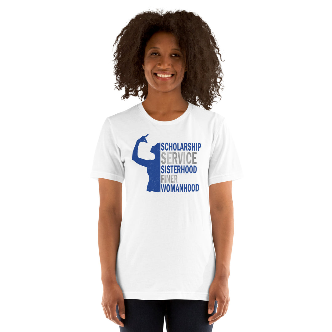 Zeta Phi Beta Handsign Principles White Unisex Short Sleeve T-Shirt (Image 3)