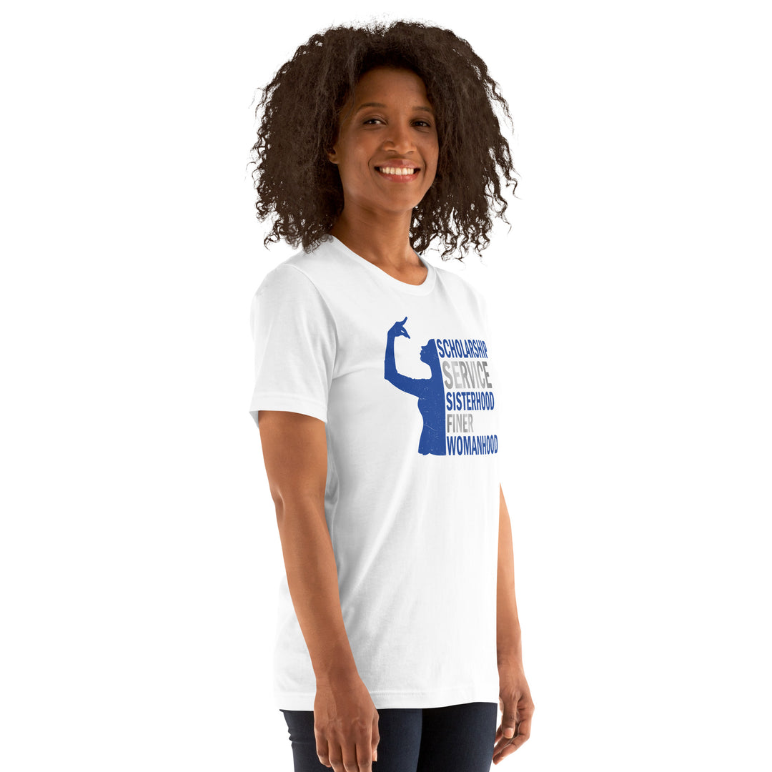 Zeta Phi Beta Handsign Principles White Unisex Short Sleeve T-Shirt (Image 4)