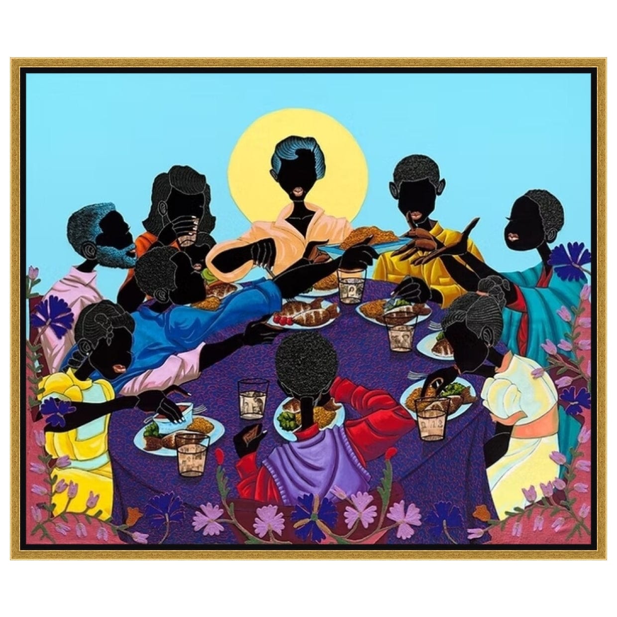 4 of 4: When We Gather by Leroy Campbell:  family gathered at the table for dinner (Stretched Canvas with Gold Floater Frame)