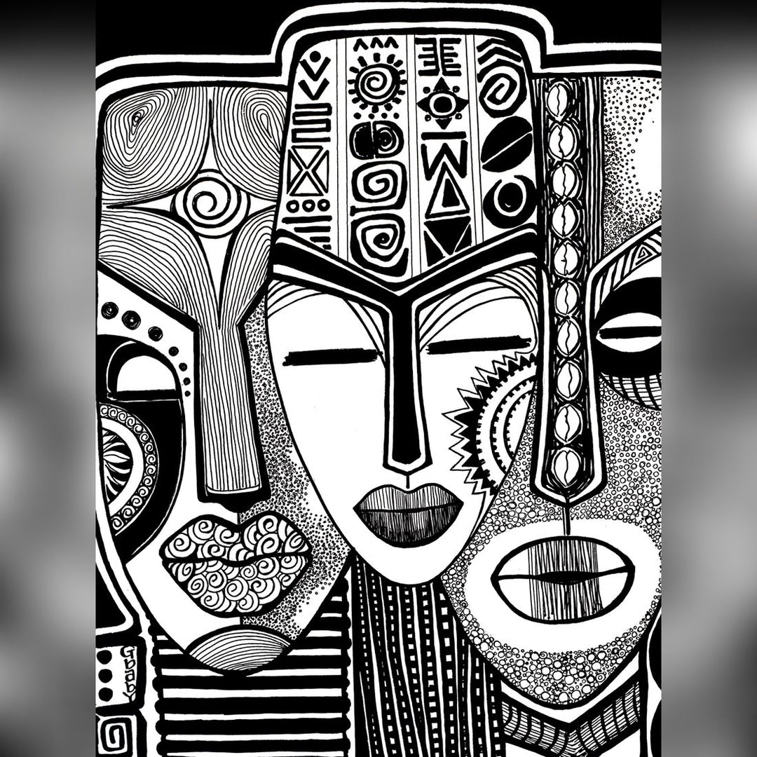 Wise Counsel by Sylvia "GBaby" Cohen: African American Jigsaw Puzzle (Artwork) - Black and white illustration of a stylized face with intricate patterns
