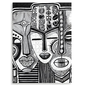 Wise Counsel by Sylvia "GBaby" Cohen: African American Jigsaw Puzzle (Main) - Jigsaw puzzle with black and white abstract face design on a white background