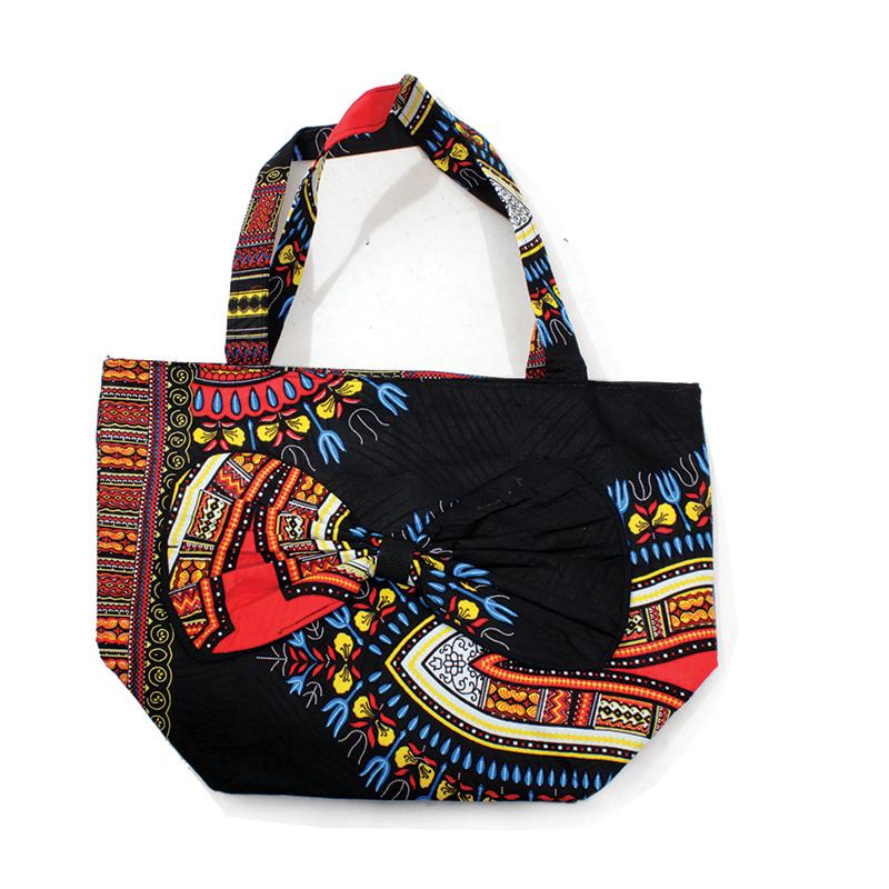 Hand Made Ghanian Kente Print Tote Bag (Black)