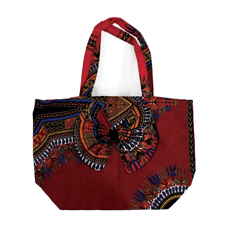 Hand Made Ghanian Kente Print Tote Bag (Dark Red)