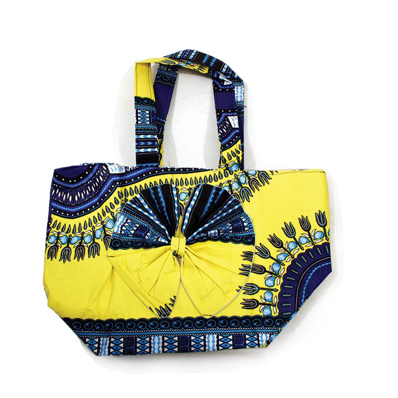 Hand Made Ghanian Kente Print Tote Bag (Yellow)