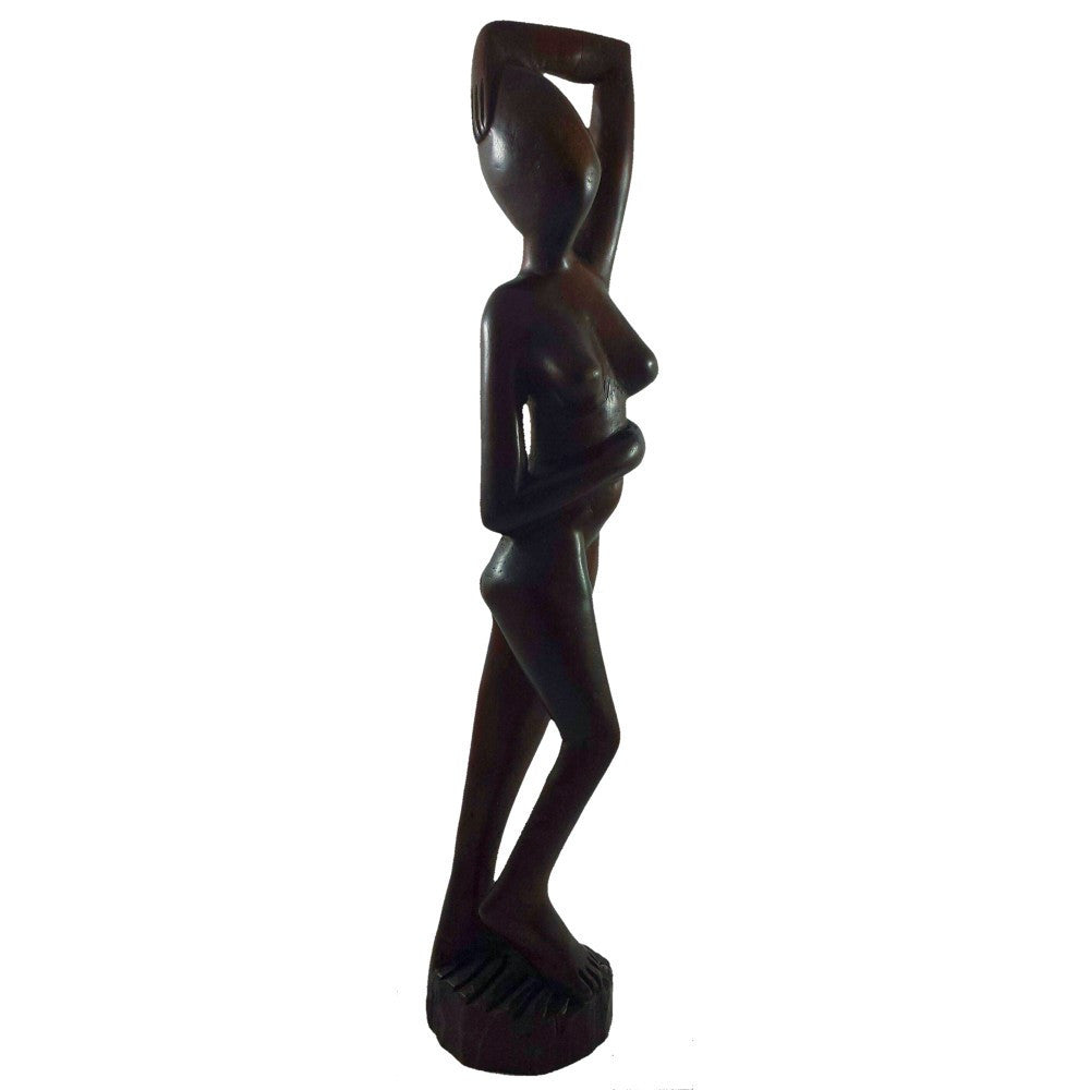 Hand Made Sierra Leonean Mahogany Wood African Woman Posing (Side-Right) 