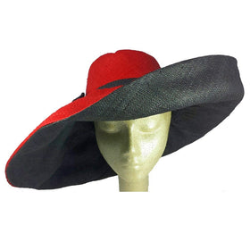 Miora: Red and Black Hand Woven Madagascar Raffia Hat (7 inch brim)