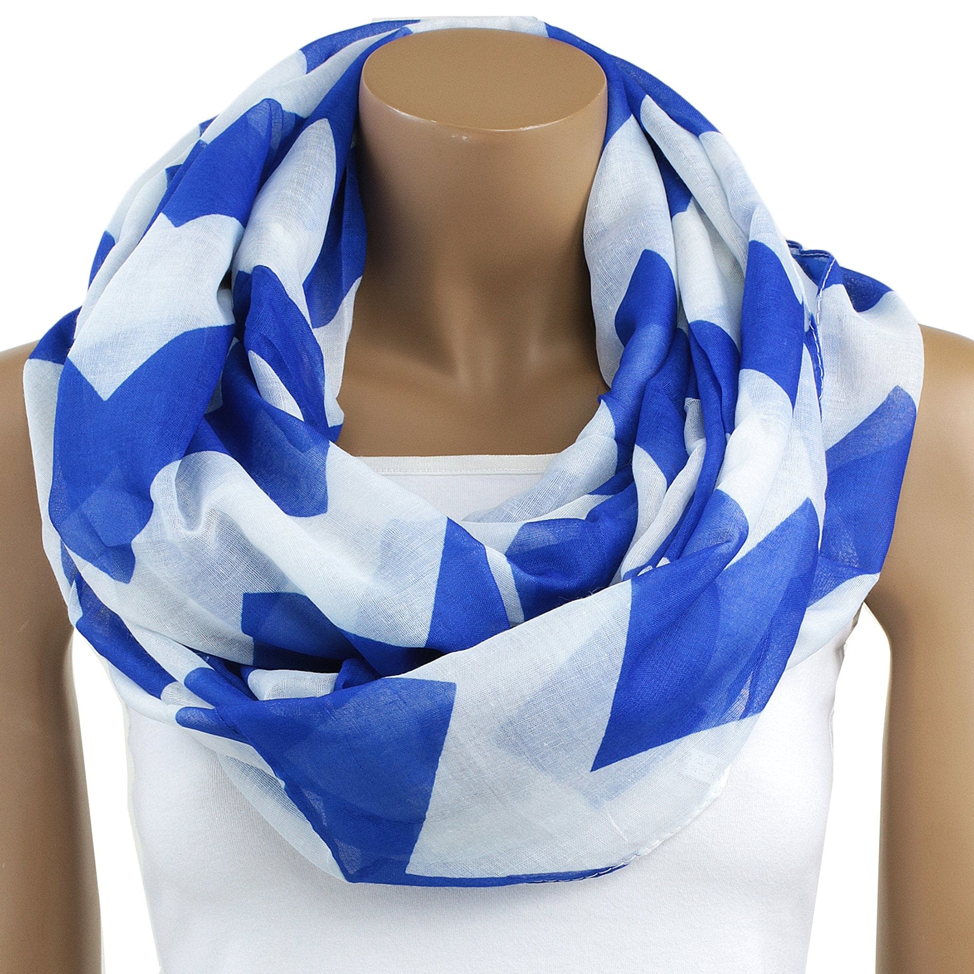 Zeta Phi Beta Inspired Royal Blue and White Chevron Infinity Scarf