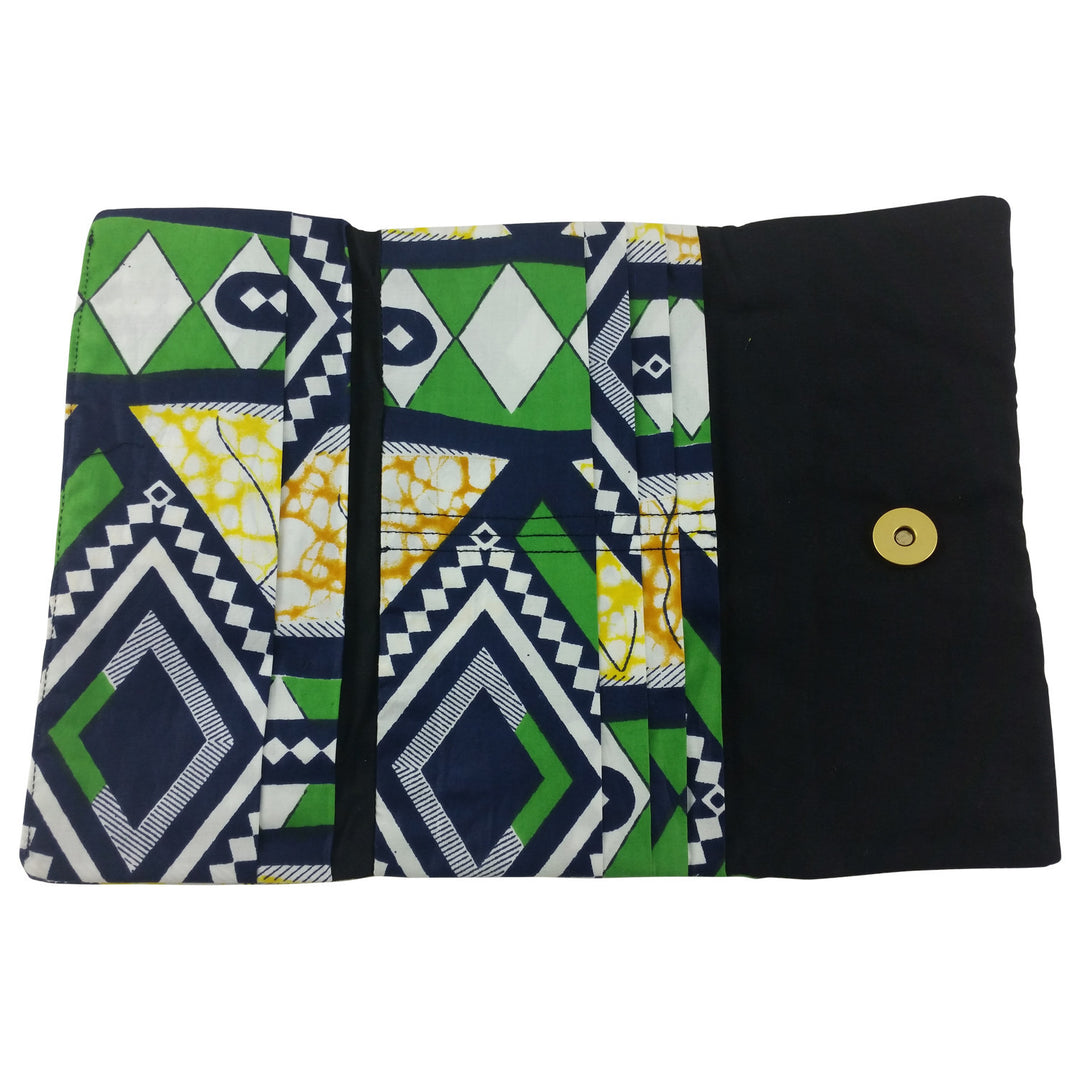 East African Kitenge Fabric Women's Wallet (Green,Blue,Yellow and White)