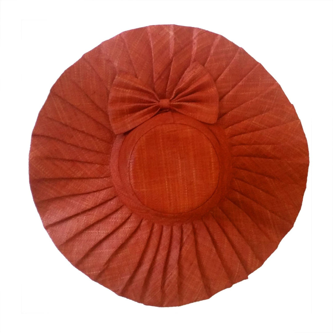 Nkechi: Hand Woven Pleated Orange Madagascar Raffia Sun Hat