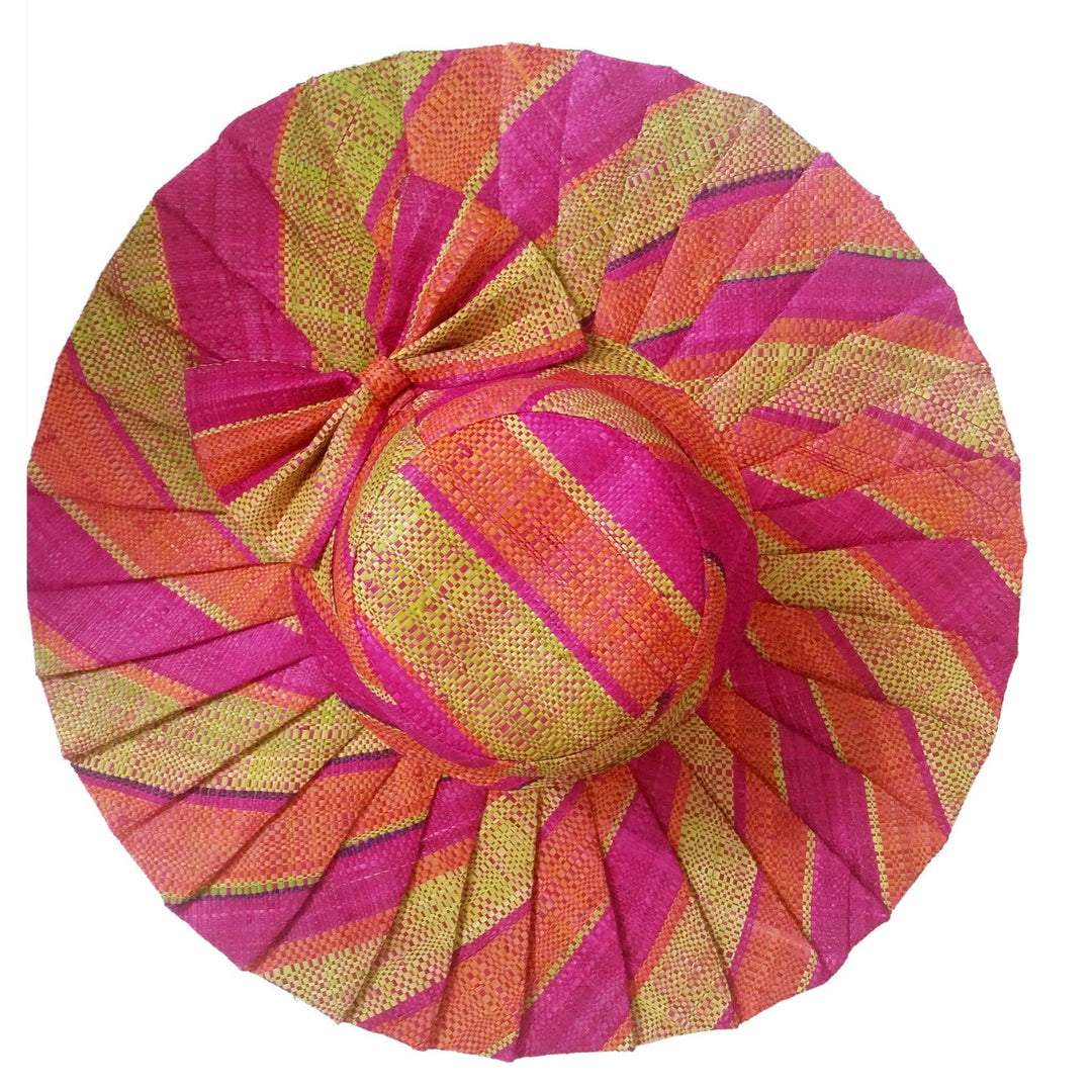Nneka: Hand Woven Pleated Multicolored Madagascar Raffia Sun Hat