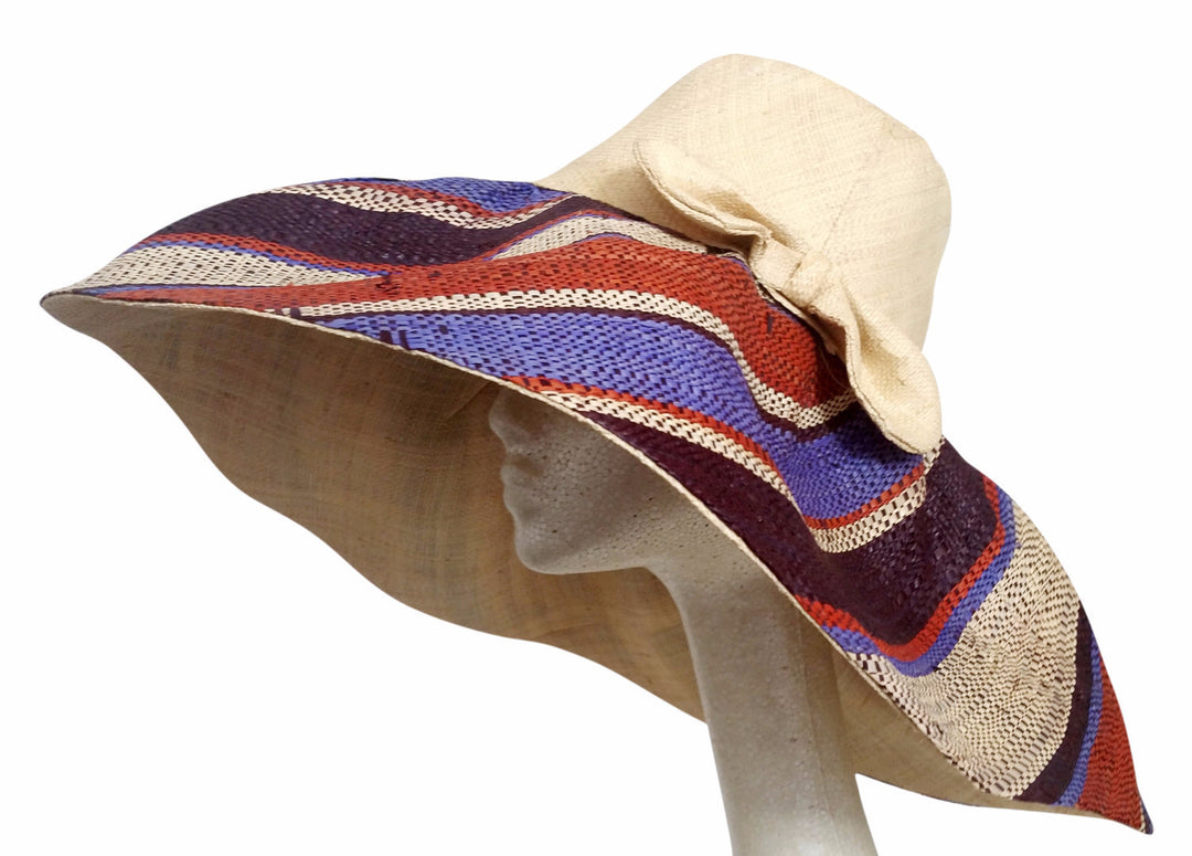 Nombeko: Hand Woven Multicolored Madagascar Big Brim Raffia Sun Hat