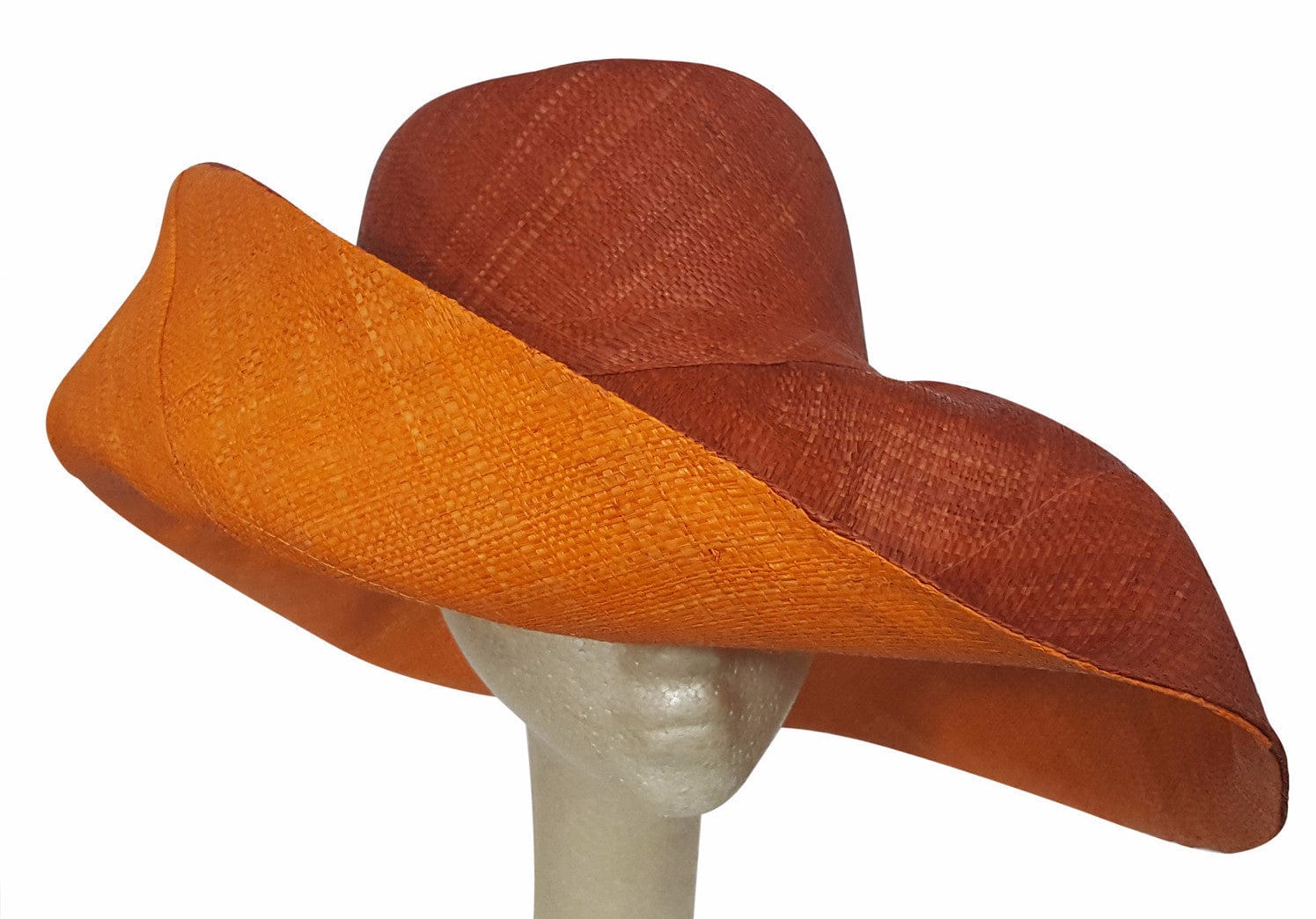 1 of 3: Abdalla: Hand Made Burnt Orange and Dark Orange Madagascar Big Brim Raffia Sun Hat