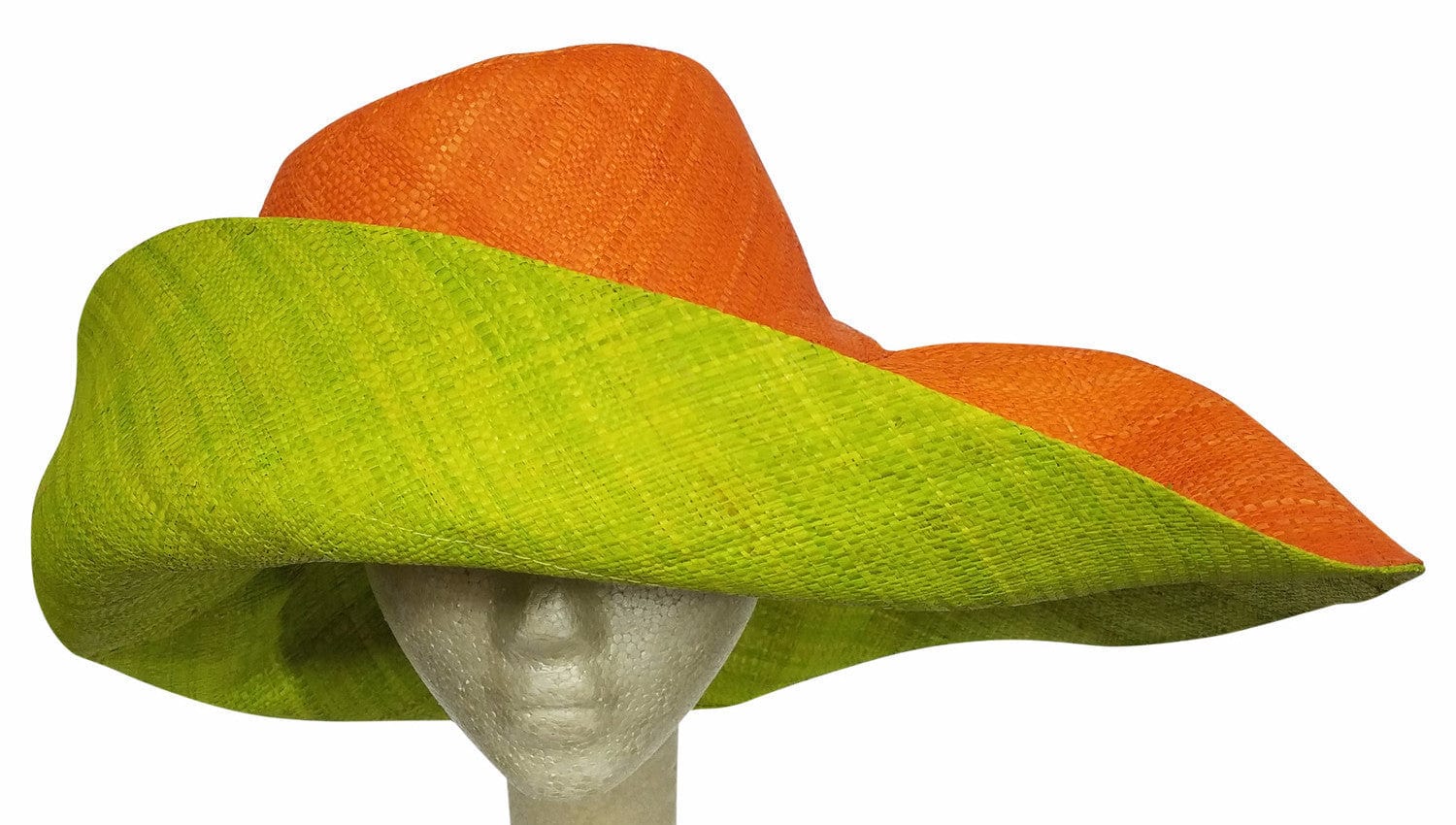 4 of 4: Adeleka: Authentic African Hand Made Orange and Lime Madagascar Big Brim Raffia Sun Hat