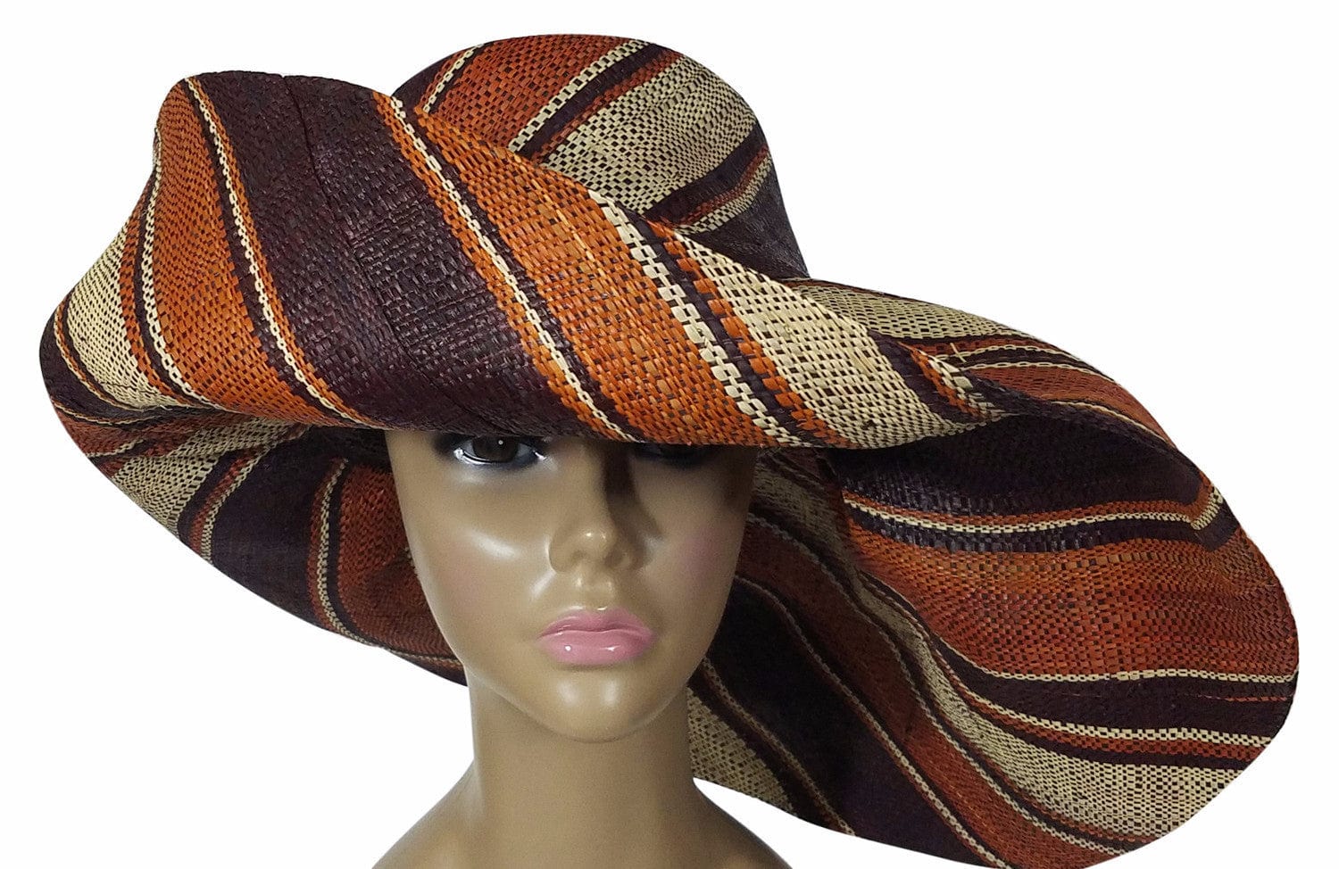1 of 4: Zandra: Authentic African Hand Made Multi-Colored Madagascar Big Brim Raffia Sun Hat