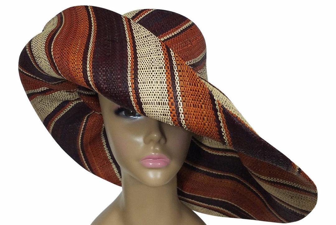 Zandra: Authentic African Hand Made Multi-Colored Madagascar Big Brim Raffia Sun Hat