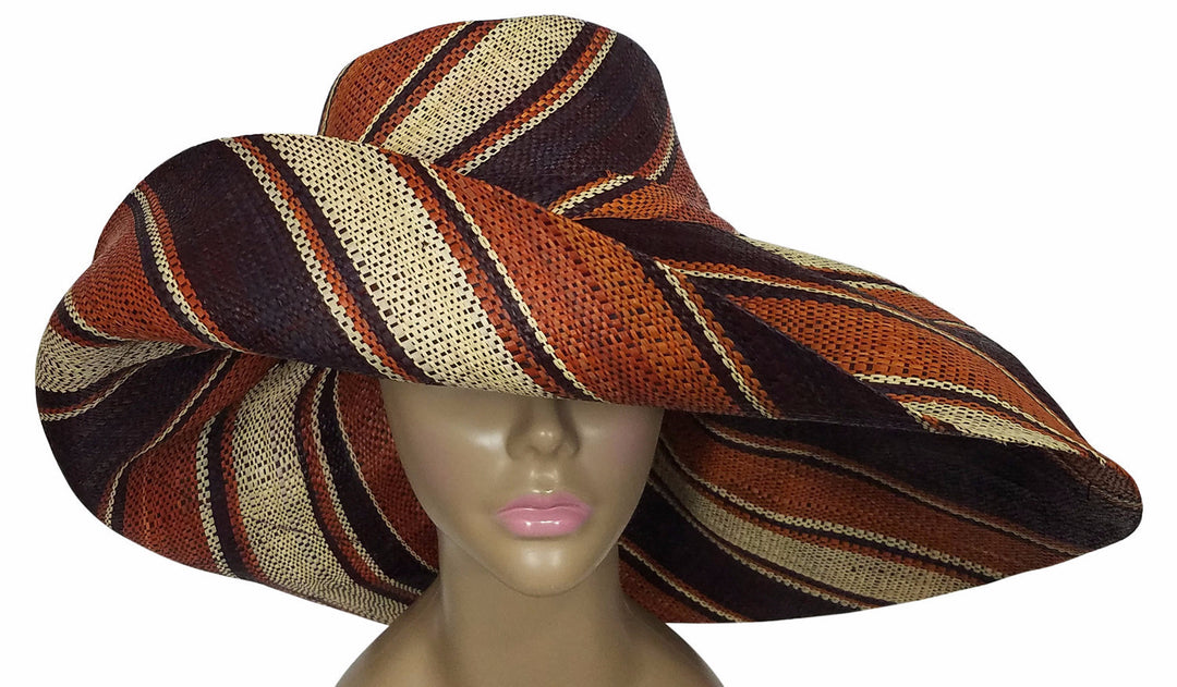 Zandra: Authentic African Hand Made Multi-Colored Madagascar Big Brim Raffia Sun Hat
