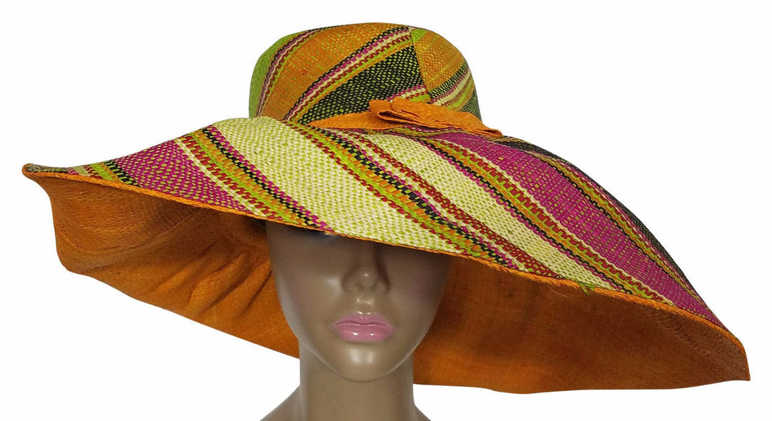 Zubaidah: Authentic African Hand Made Multi-Colored Madagascar Big Brim Raffia Sun Hat