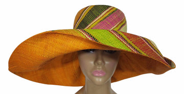Zubaidah: Authentic African Hand Made Multi-Colored Madagascar Big Brim Raffia Sun Hat