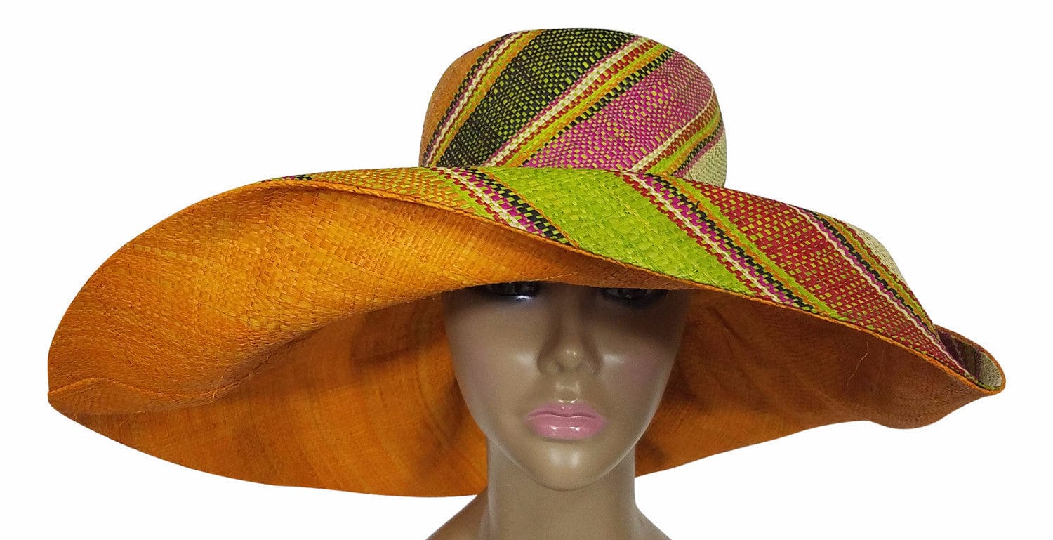 2 of 3: Zubaidah: Authentic African Hand Made Multi-Colored Madagascar Big Brim Raffia Sun Hat