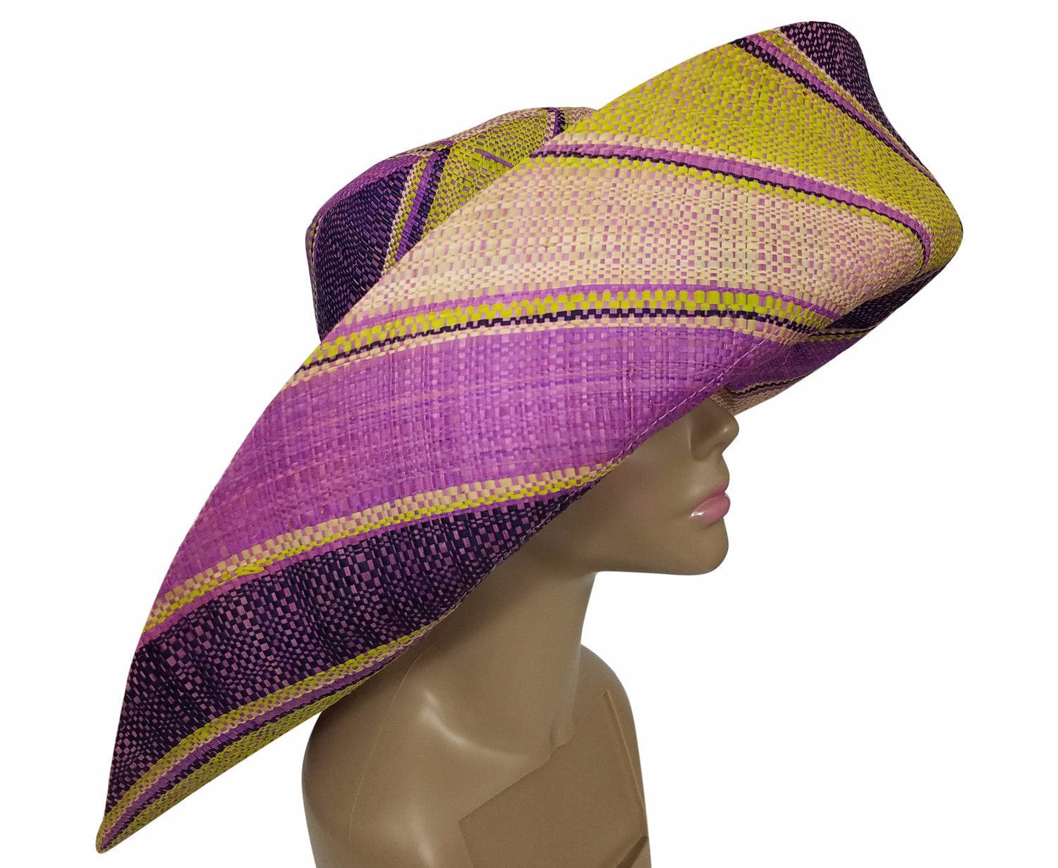 3 of 3: Cher: Authentic African Hand Made Muti-Colored Madagascar Big Brim Raffia Sun Hat