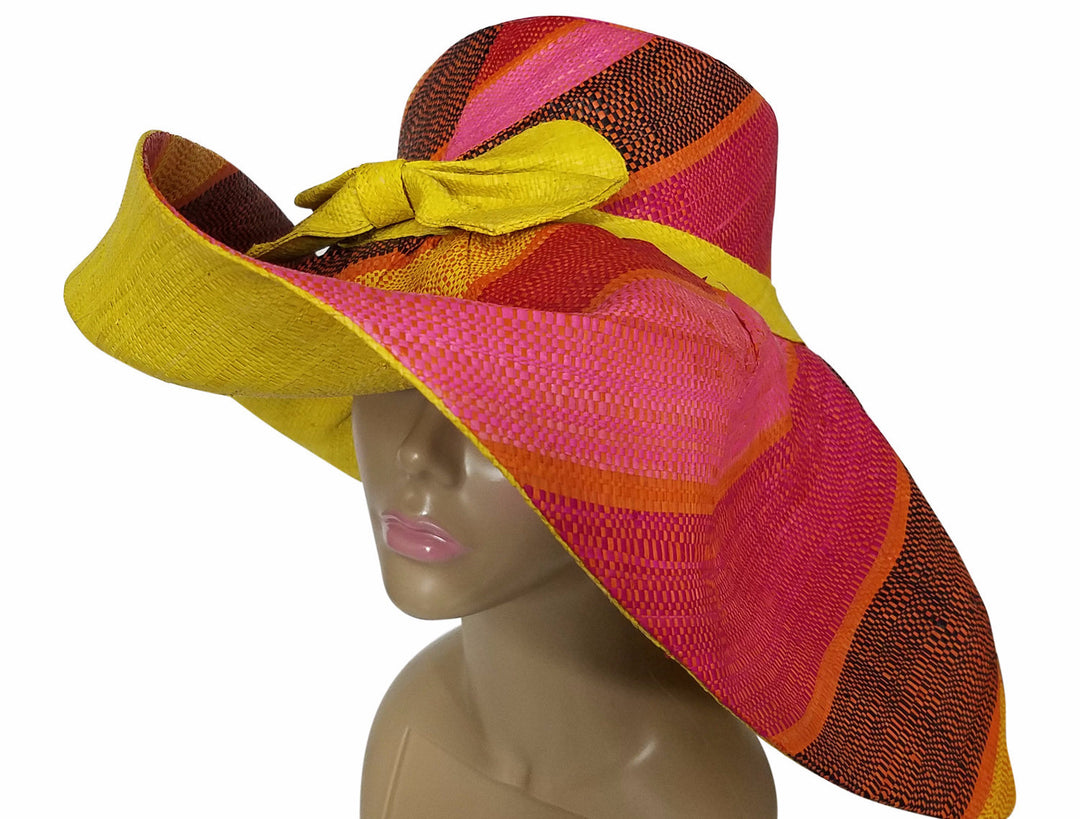 Yejide: Authentic African Hand Made Multi-Colored Madagascar Big Brim Raffia Sun Hat