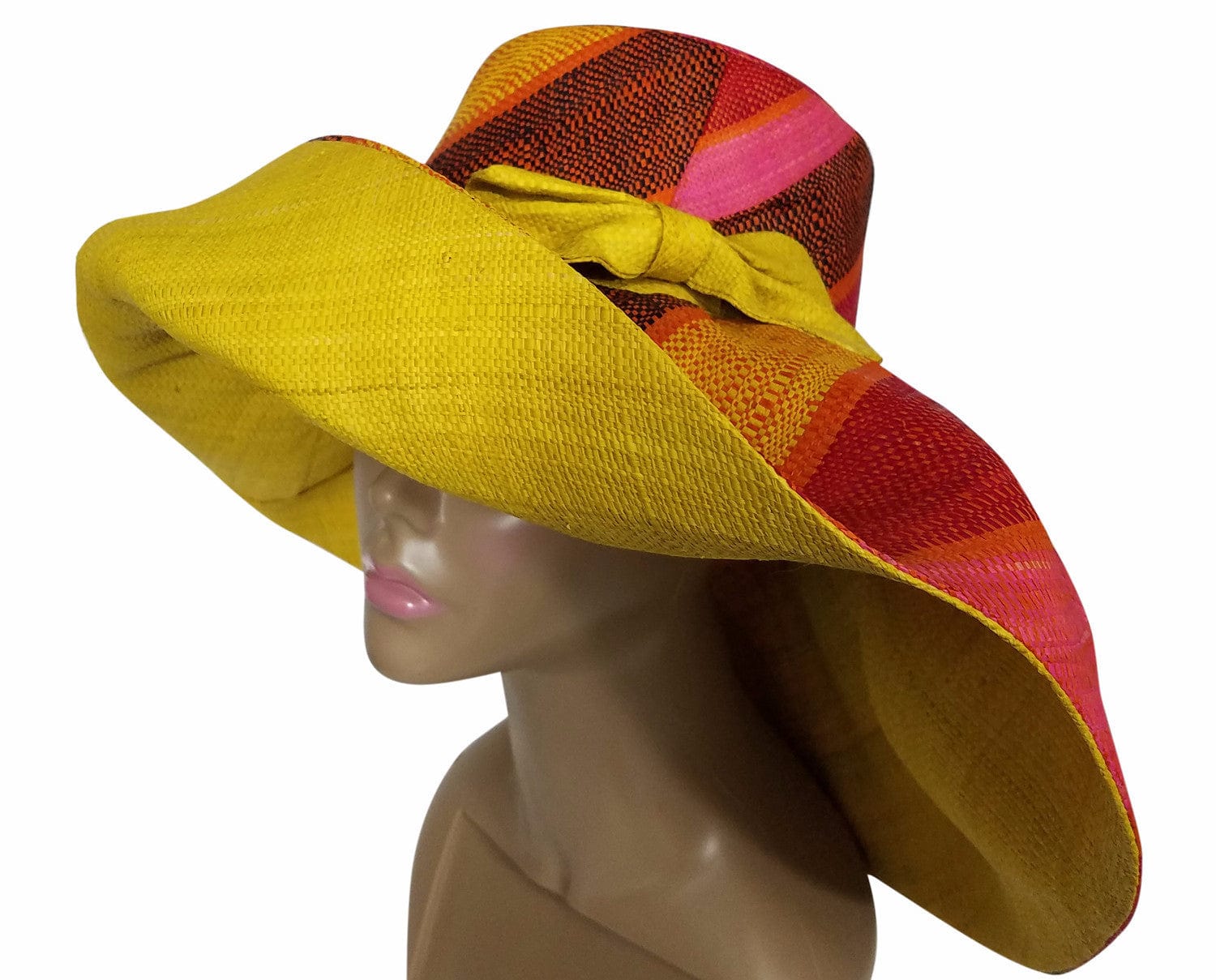 2 of 4: Yejide: Authentic African Hand Made Multi-Colored Madagascar Big Brim Raffia Sun Hat